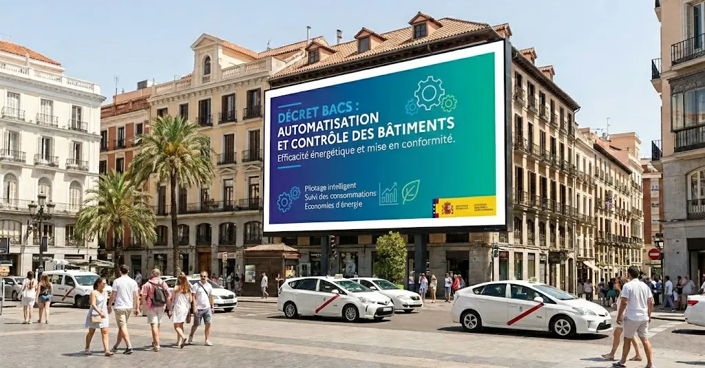 Vue rue Espagne panneau loi décret bacs énergie