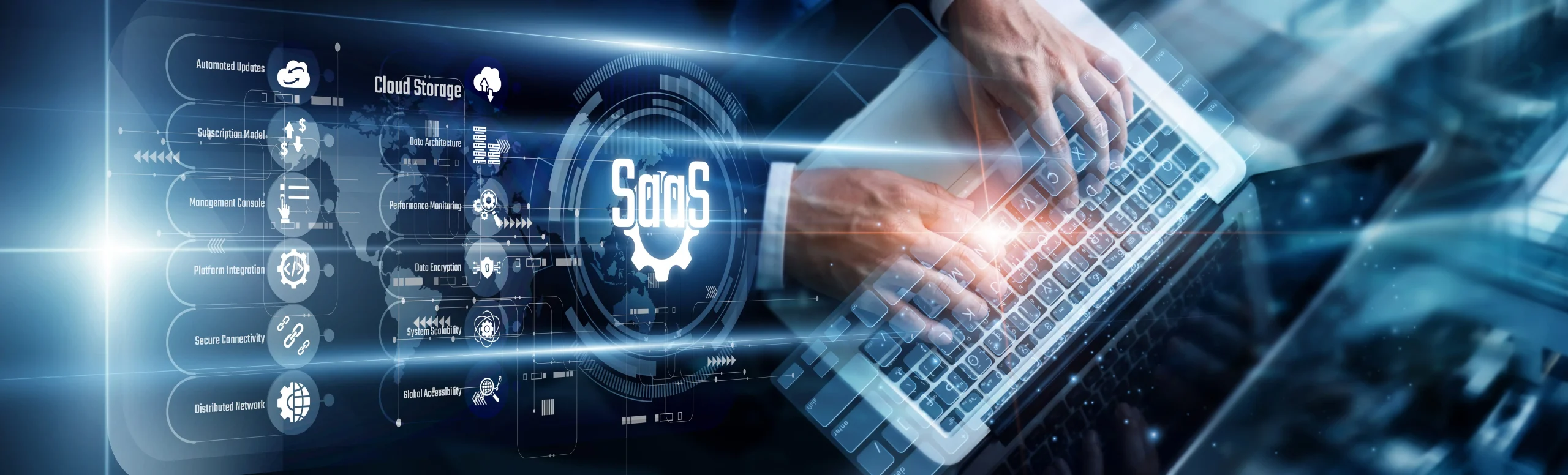 Schéma d'architecture d'un logiciel de GTB SaaS hébergé dans le Cloud.